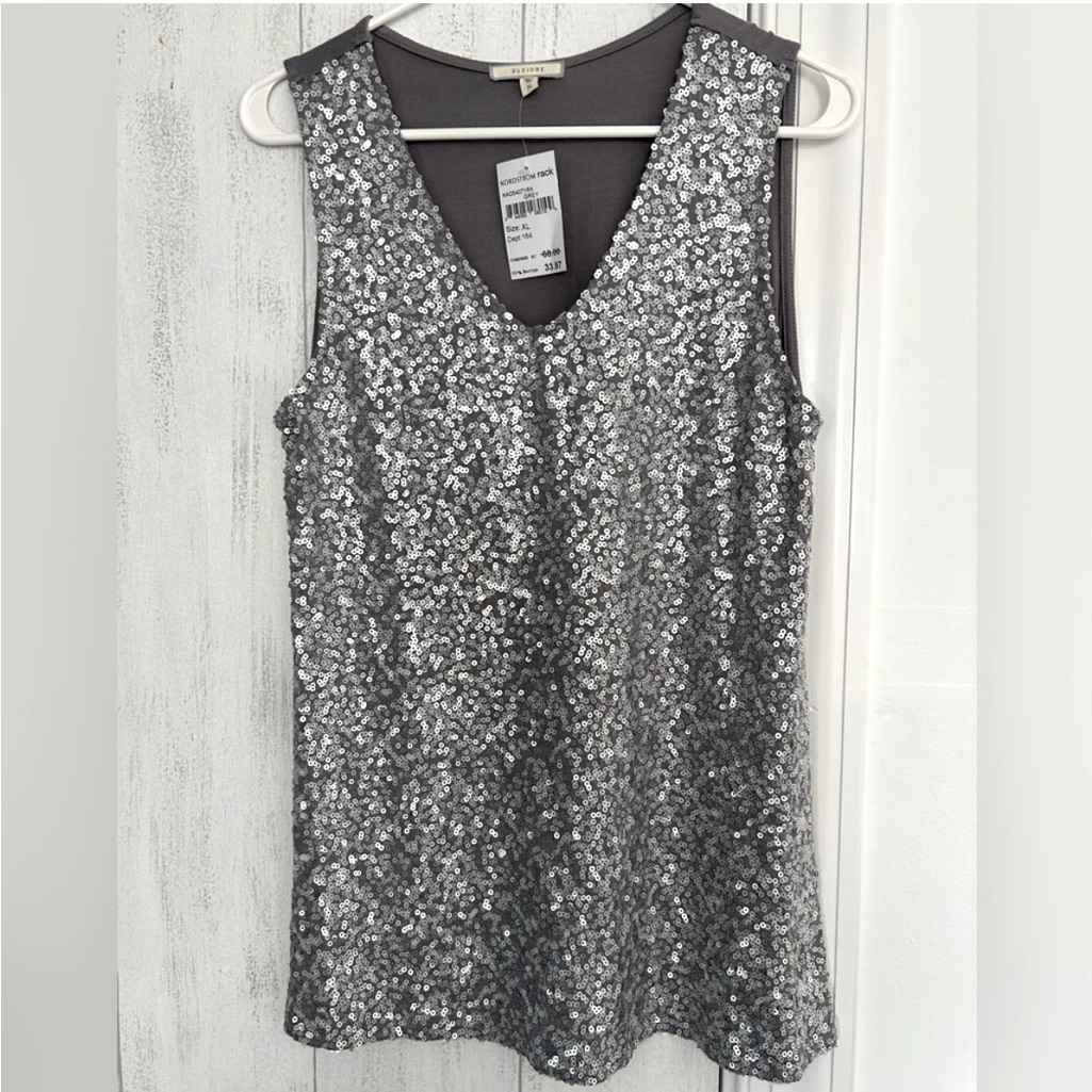 Nwt Pleione Nordstrom Rack Grey And Silver Sequin Tank Top